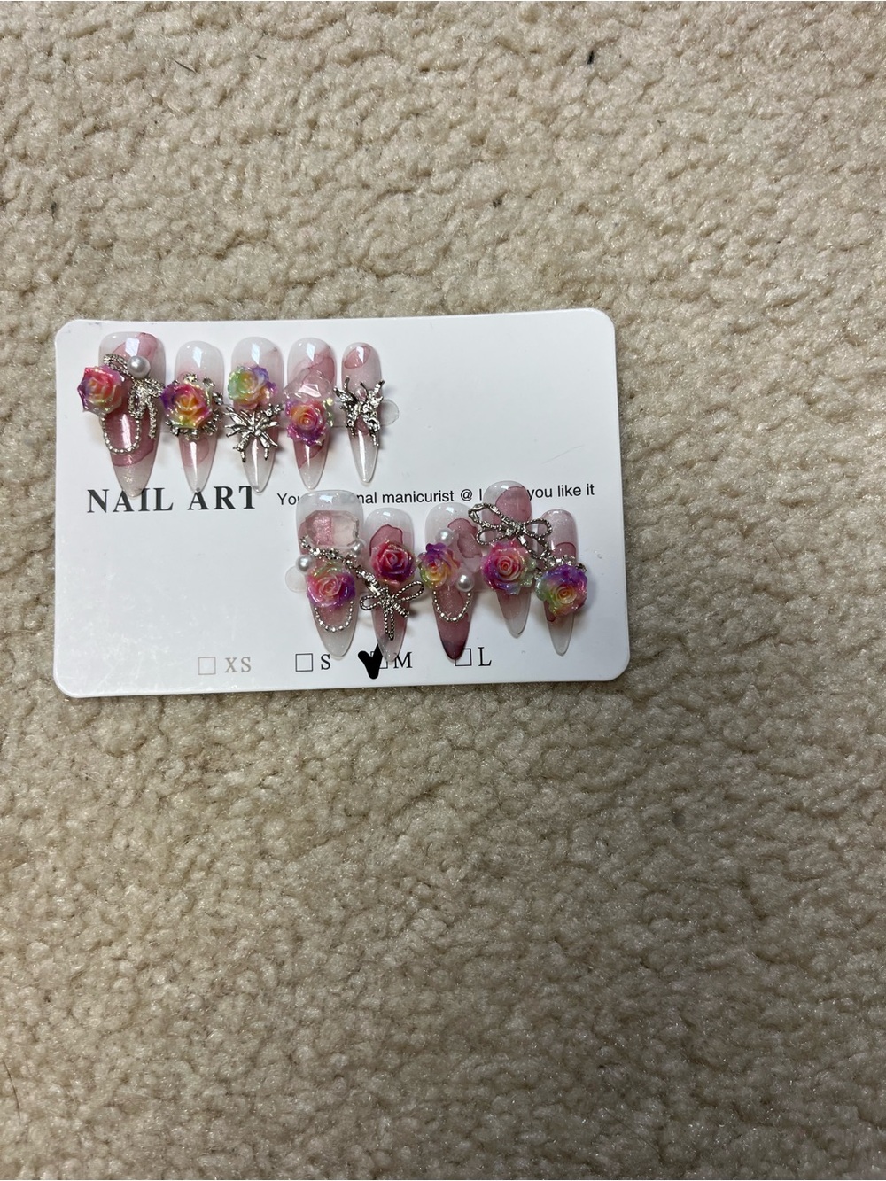 Pink Floral 3D Press-On Nail Set by